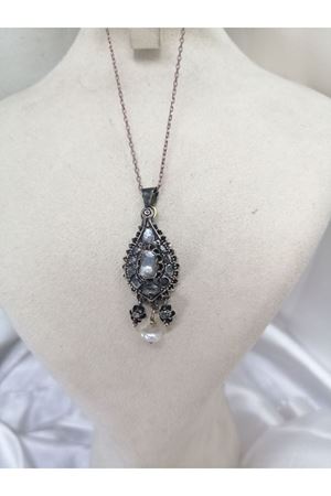 Antika Elmas Taşlı Saçaklı Kolye Ucu