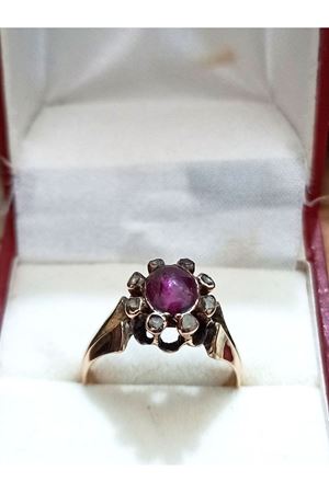 Antika Fransız El İşi Yakut taşlı Elmas Kakmalı Anturaj Modeli Yüzük