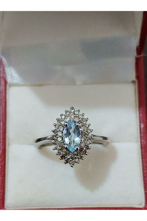 Antika Markiz modeli Pırlanta ve Akuamarin Taşlı Yüzük