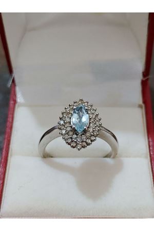 Antika Markiz modeli Pırlanta ve Akuamarin Taşlı Yüzük