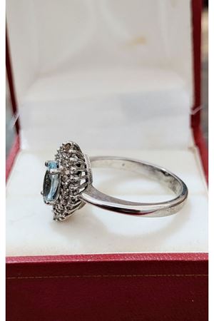 Antika Markiz modeli Pırlanta ve Akuamarin Taşlı Yüzük