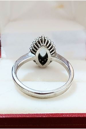 Antika Markiz modeli Pırlanta ve Akuamarin Taşlı Yüzük