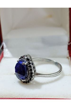 Vintage tasarım Platin Modeli anturaj Safir Yüzük