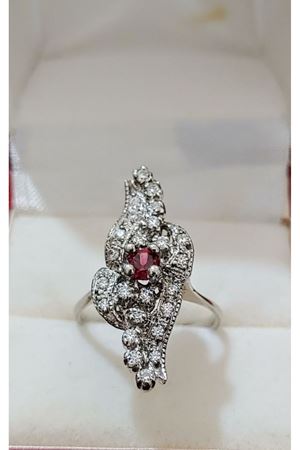 Vintage Tasarım Platin Modeli Yakutlu Fantazi Mekik Yüzük