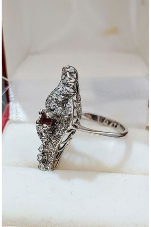 Vintage Tasarım Platin Modeli Yakutlu Fantazi Mekik Yüzük