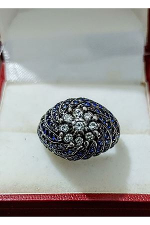 Vintage Tasarım Platin Modeli Safir ve Pırlanta taşlı Kazayağı Yüzük