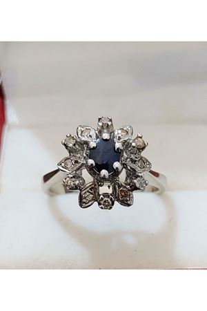 Vintage Tasarım Platin Modeli Safir ve Pırlanta Taşlı Yıkdız Çiçeği Yüzük