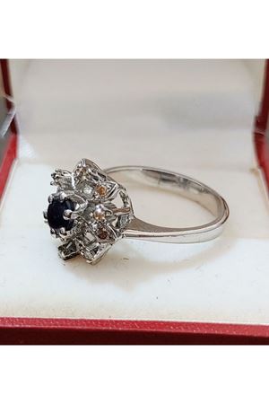 Vintage Tasarım Platin Modeli Safir ve Pırlanta Taşlı Yıkdız Çiçeği Yüzük