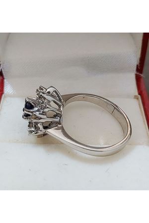 Vintage Tasarım Platin Modeli Safir ve Pırlanta Taşlı Yıkdız Çiçeği Yüzük