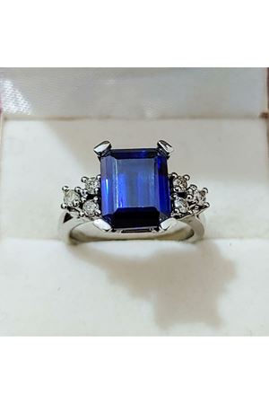 Vintage Tasarım Platin Modeli Safir taşlı Pırlanta Yüzük