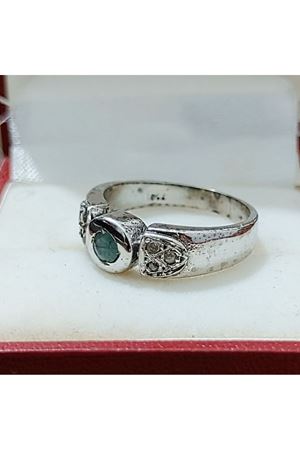 Vintage Tasarım Platin Modeli  Zümrüt ve Pırlanta Taşlı Yüzük