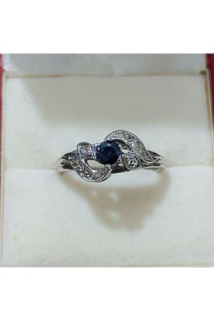 Vintage Tasarım Platin Modeli Safir Pırlanta Yüzük