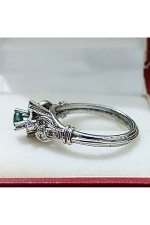 Vintage Tasarım Platin Modeli Zümrüt Pırlanta Yüzük