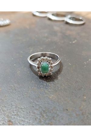 Vintage Tasarım Platin Modeli Zümrüt Taşlı Anturaj Pırlanta Yüzük