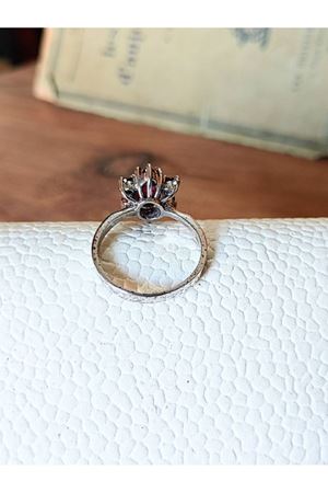 Vintage Tasarım Platin Modeli Yakutlu Safir Kakmalı Anturaj Yüzük