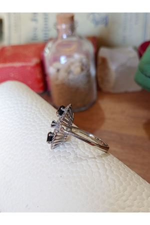 Vintage Tasarım Platin Modeli  Safir taşlı Pırlanta Mekik Yüzük 