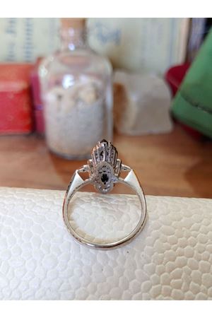 Vintage Tasarım Platin Modeli  Safir taşlı Pırlanta Mekik Yüzük 