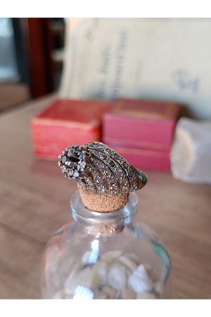 Vintage Tasarım Platin Modeli Safir ve Pırlanta taşlı Kazayağı Yüzük