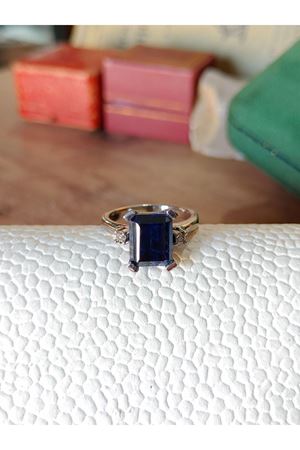 Vintage Tasarım Platin Modeli Safir Taşlı Pırlanta Yüzük 2