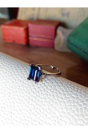 Vintage Tasarım Platin Modeli Safir Taşlı Pırlanta Yüzük 2