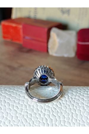 Vintage Tasarım Platin Modeli Safir Taşlı Pırlanta Anturaj Yüzük