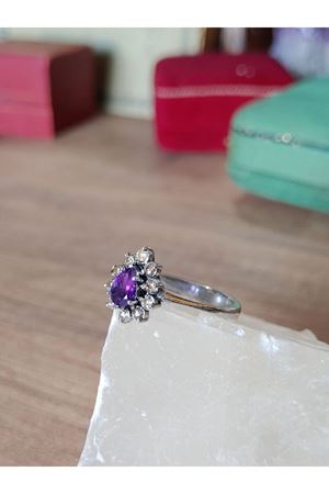 Vintage Tasarım Ametist Taşlı Anturaj Modeli Damla Temalı Yüzük