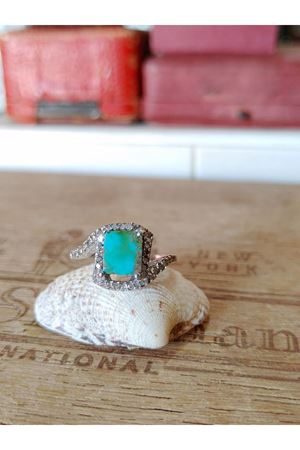 Vintage tasarım Firuze Taşlı anturaj pırlanta yüzük-2