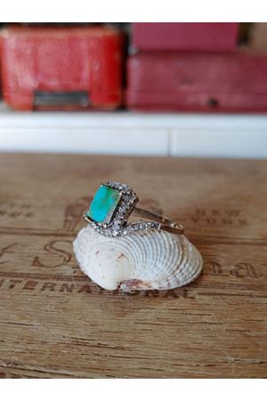 Vintage tasarım Firuze Taşlı anturaj pırlanta yüzük-2