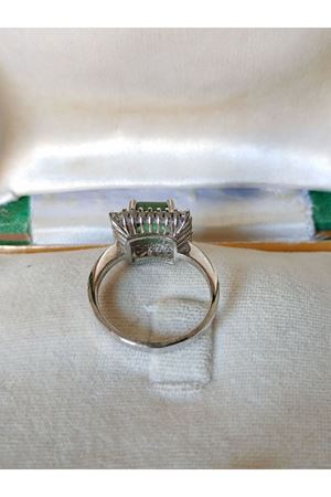 Vintage Tasarım Platin Modeli Pırlanta ve Hakiki Jade Taşlı Çift Sıralı Anturaj Kare Yüzük