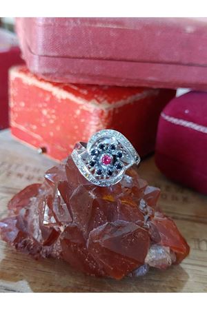 Salyangoz Modeli Vintage Yakut Safir Pırlanta Yüzük