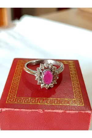 Vintage Tasarım Platin Modeli Pırlanta ve safir Taşlı Anturaj Yüzük 