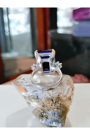 Vintage Tasarım Platin Modeli Büyük Safir Taşlı Pırlanta Yüzük