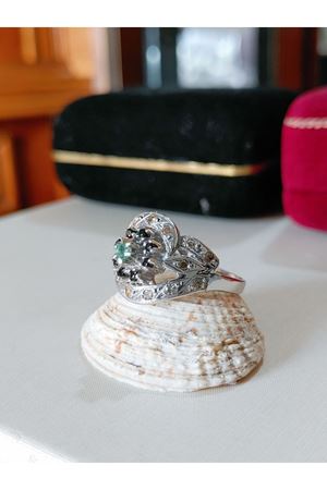 Vintage Tasarım Salyangoz Modeli Zümrüt, Safir ve Pırlanta Taşlı Yüzük