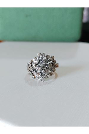 Vintage Tasarım Pırlanta Taşlı Yaprak Temalı Yüzük