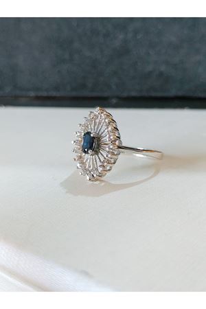 Vintage Tasarım Pırlanta ve Safir Taşlı Yüzük