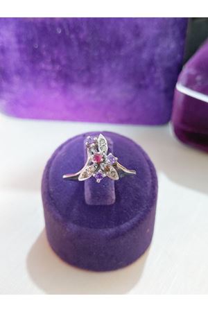 Vintage Tasarım Pırlanta,Ametist ve Yakut Taşlı Yüzük