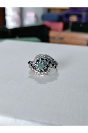 Vintage Tasarım Salyangoz Modeli Zümrüt, Safir ve Pırlanta Taşlı Yüzük