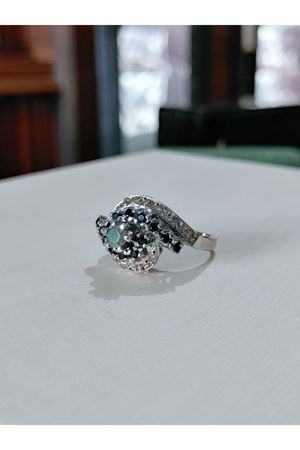 Vintage Tasarım Salyangoz Modeli Zümrüt, Safir ve Pırlanta Taşlı Yüzük