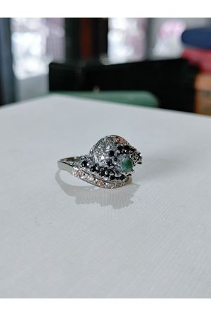 Vintage Tasarım Salyangoz Modeli Zümrüt, Safir ve Pırlanta Taşlı Yüzük