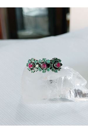 Vintage Tasarım Yakut ve Zümrüt Taşlı Çiçek Bahçesi Yüzük