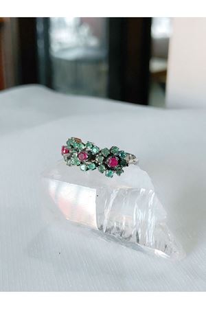 Vintage Tasarım Yakut ve Zümrüt Taşlı Çiçek Bahçesi Yüzük