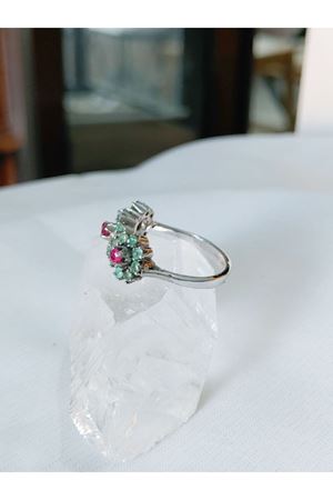 Vintage Tasarım Yakut ve Zümrüt Taşlı Çiçek Bahçesi Yüzük