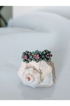 Vintage Tasarım Yakut ve Zümrüt Taşlı Çiçek Bahçesi Yüzü-2