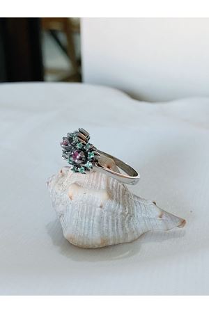 Vintage Tasarım Yakut ve Zümrüt Taşlı Çiçek Bahçesi Yüzü-2