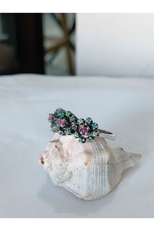 Vintage Tasarım Yakut ve Zümrüt Taşlı Çiçek Bahçesi Yüzü-2