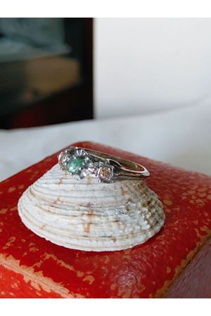 Vintage Tasarım Pırlanta ve Zümrüt Taşlı Yüzük