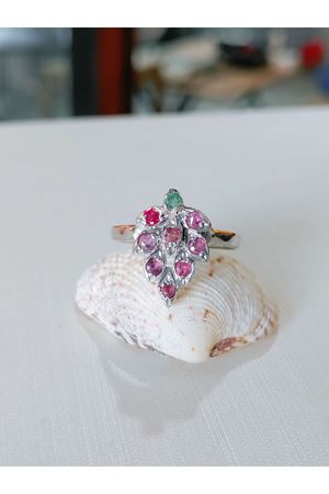 Vintage Tasarım Yakut ve Zümrüt  Taşlı Salkım Yüzük