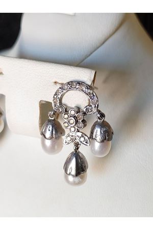 Vintage Tasarım Çan Model Pırlanta ve İncili Küpe